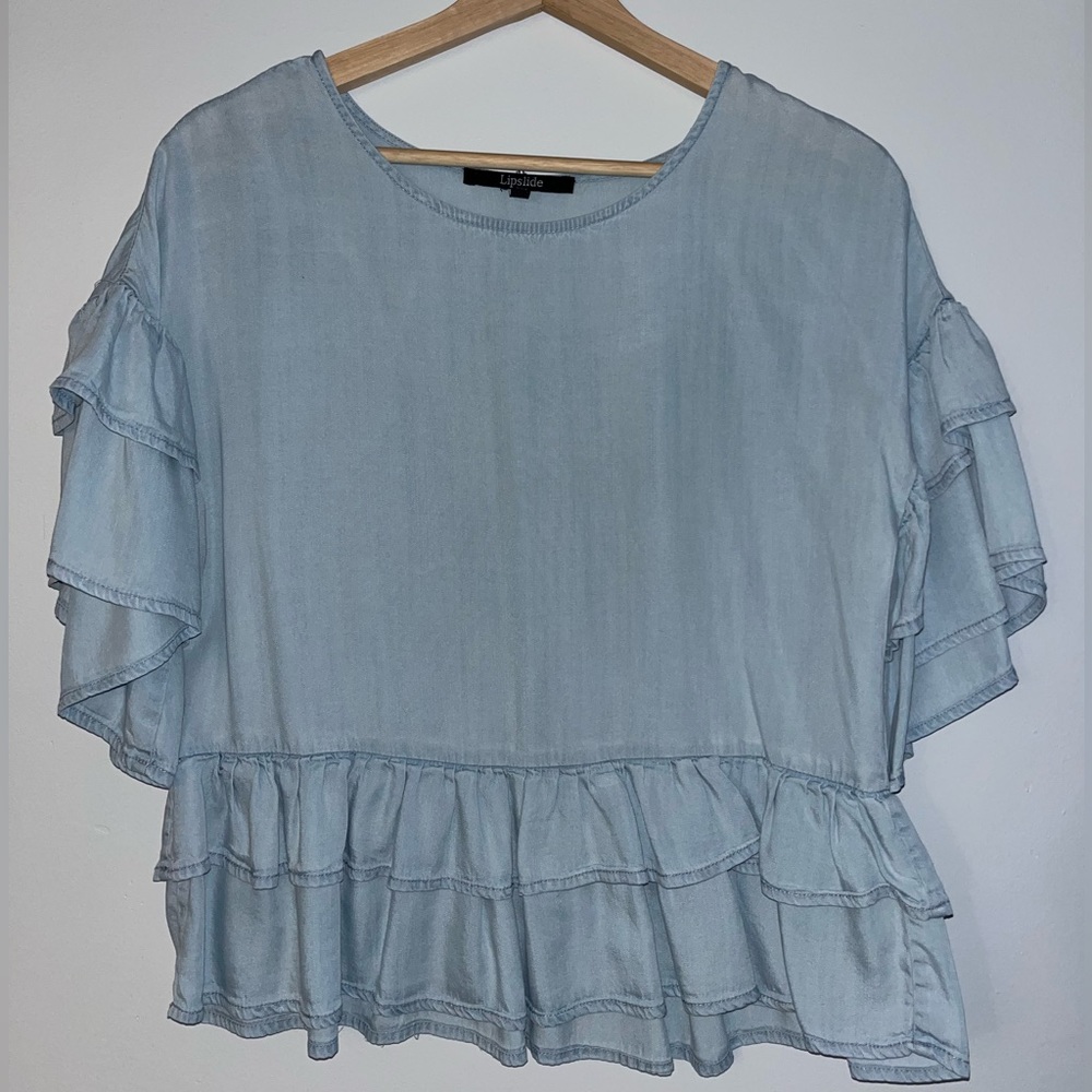 Lipslide Women’s Blouse with Ruffle bottom and sleeves